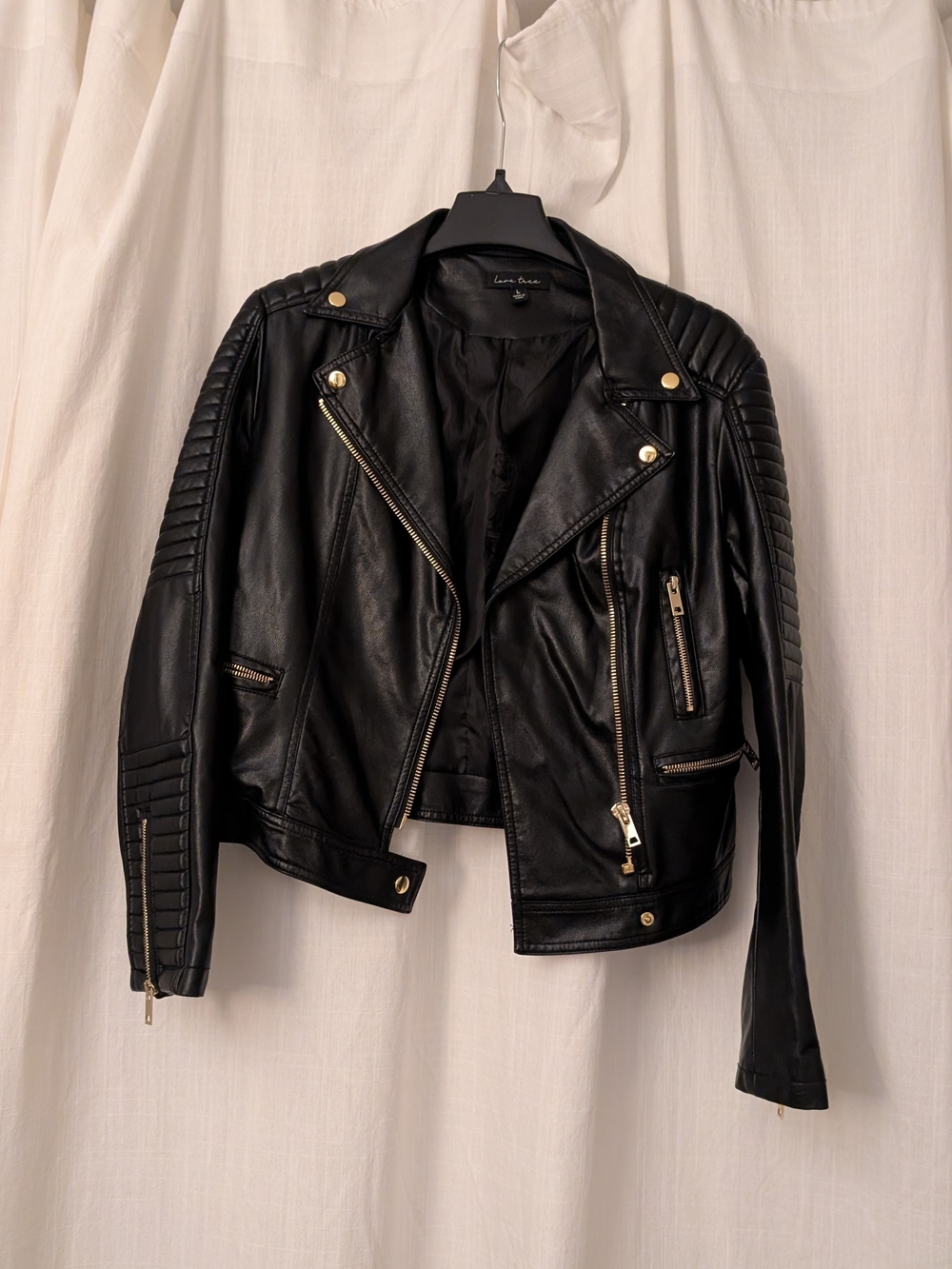 Love Tree Black Quilted Faux Leather Moto Jacket